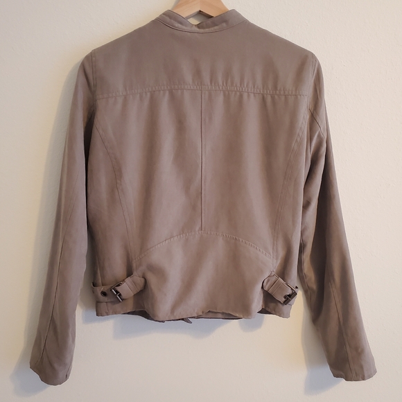 Staccato Taupe Lightweight Faux Suede Satin Lined Moto Jacket Outerwear - Picture 3 of 15